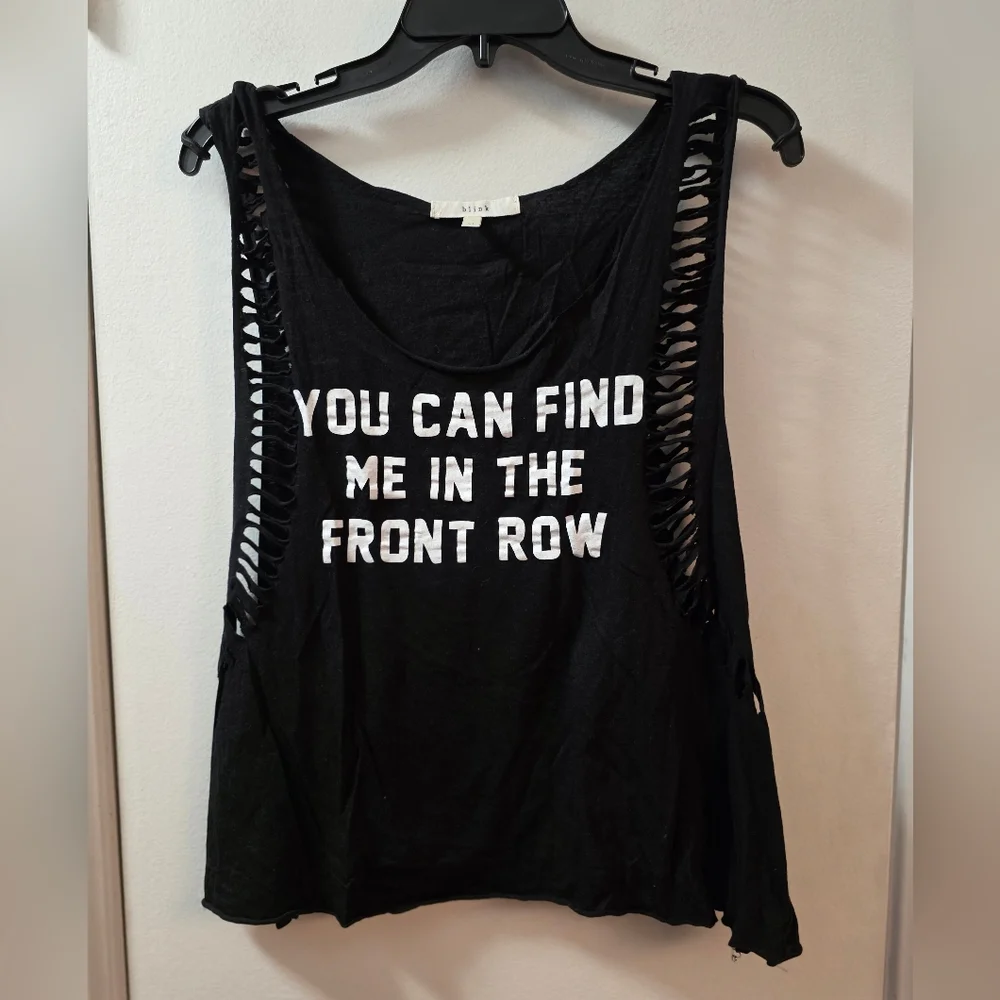 Black Graphic Tank with Side Cutouts - YOU CAN FIND ME IN THE FRONT ROW - Picture 2 of 9